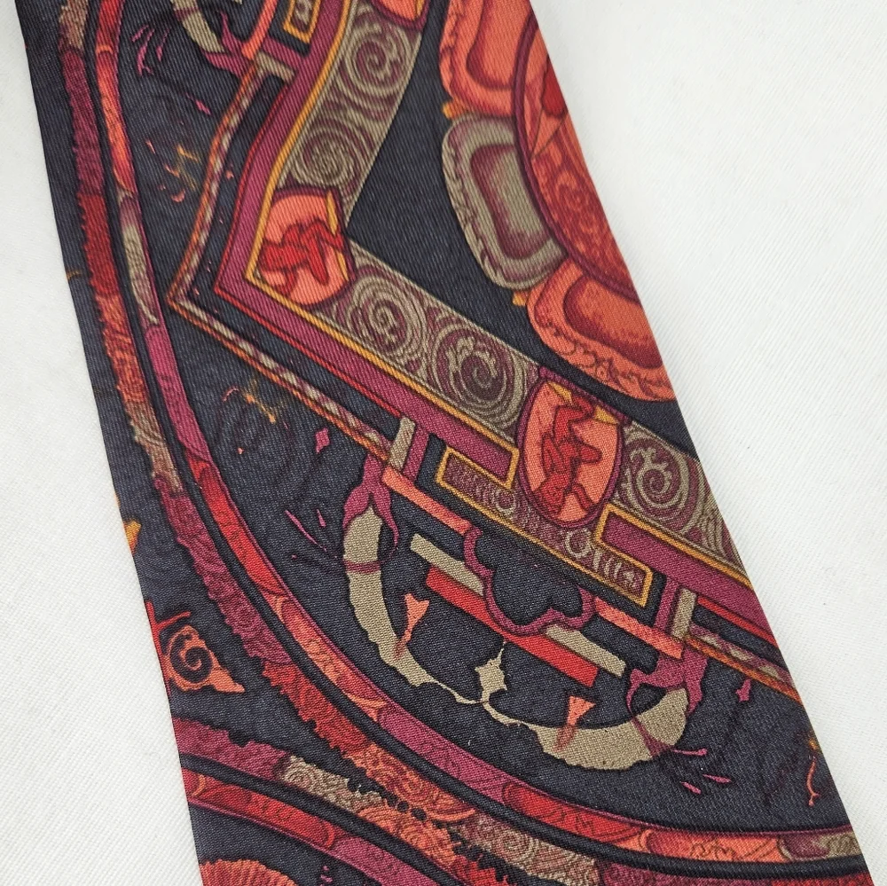 Gianfranco Ferré Baroque Abstract Silk Tie Red Black Gold Made in Italy